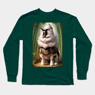 A cute white samurai persian cat Long Sleeve T-Shirt